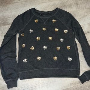 Women's Black Sweatshirt with Gold and Silver Heart Accents